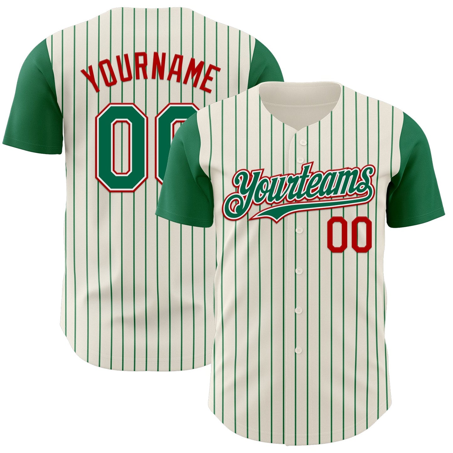 Custom Cream Kelly Green Pinstripe White-Red Authentic Two Tone Baseball Jersey