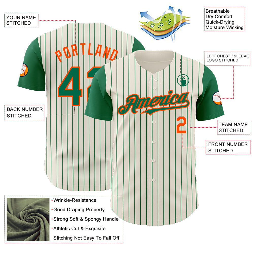 Custom Cream Kelly Green Pinstripe Orange Authentic Two Tone Baseball Jersey