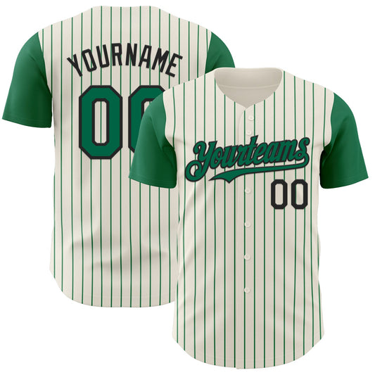 Custom Cream Kelly Green Pinstripe Black Authentic Two Tone Baseball Jersey