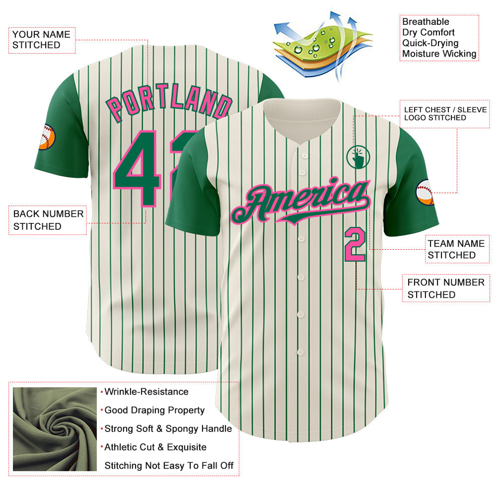 Custom Cream Kelly Green Pinstripe Pink Authentic Two Tone Baseball Jersey