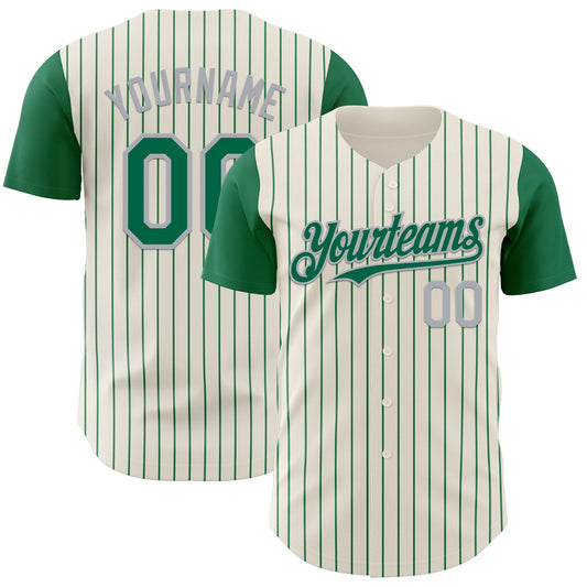 Custom Cream Kelly Green Pinstripe Gray Authentic Two Tone Baseball Jersey