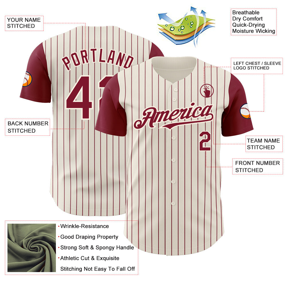 Custom Cream Crimson Pinstripe Crimson Authentic Two Tone Baseball Jersey