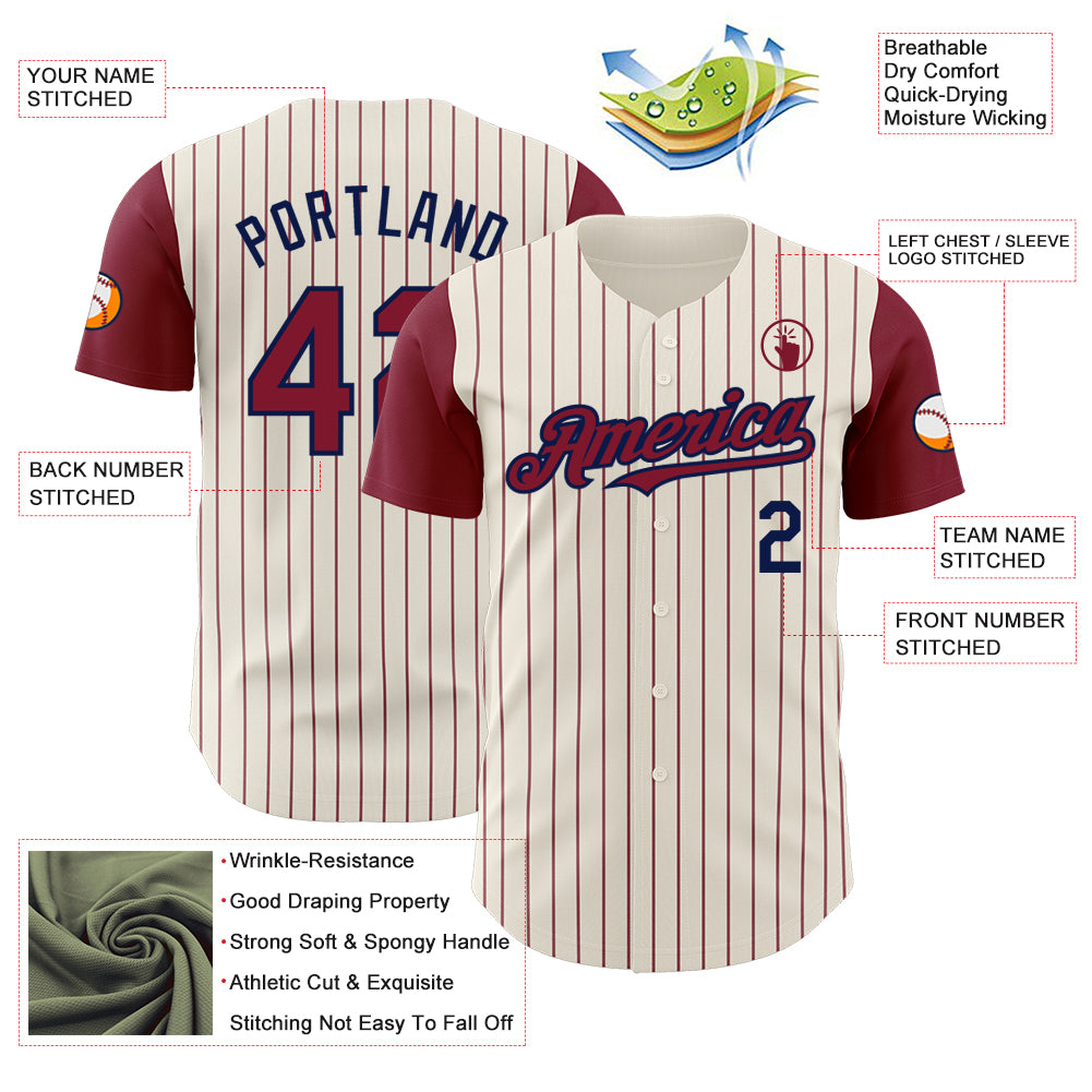 Custom Cream Crimson Pinstripe Navy Authentic Two Tone Baseball Jersey