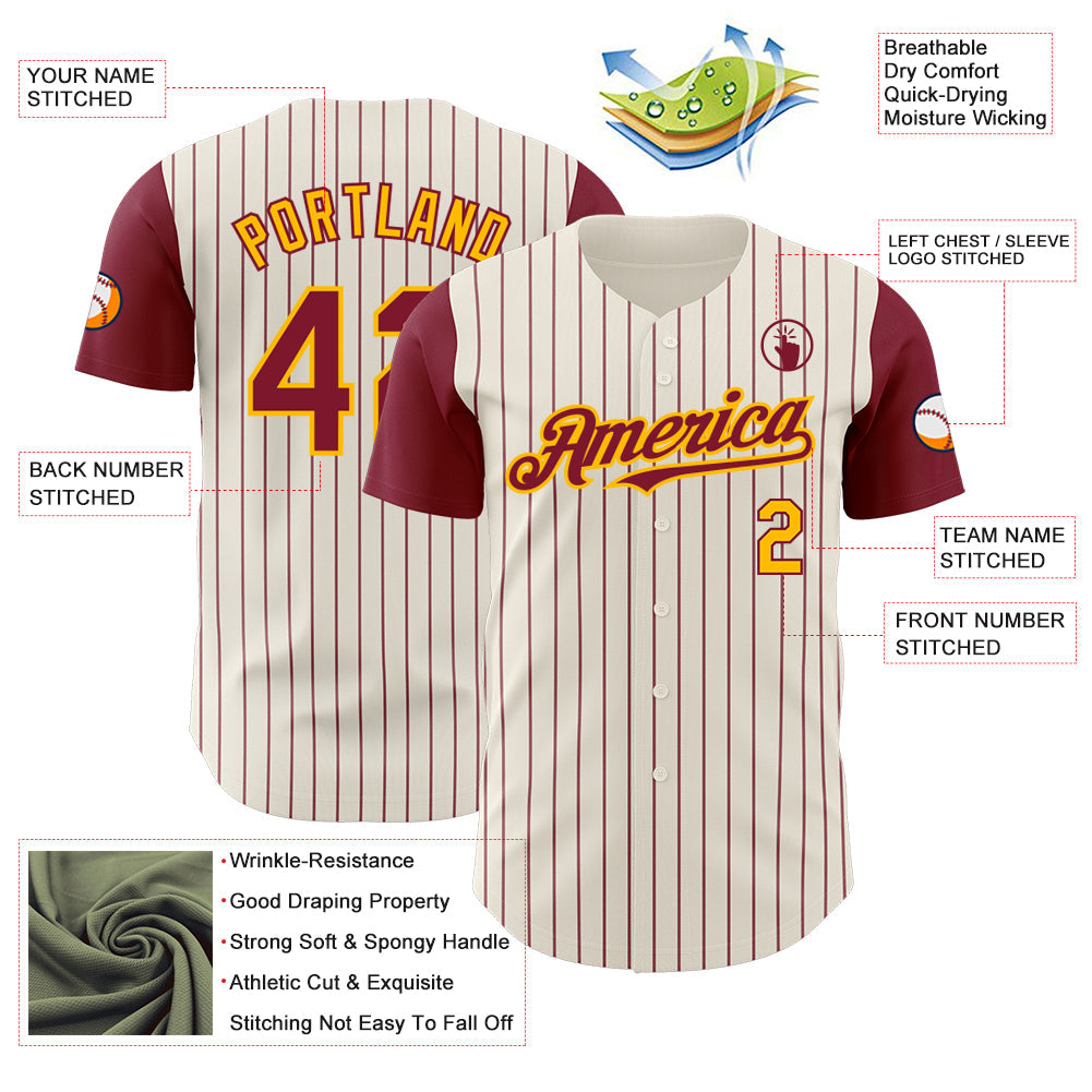 Custom Cream Crimson Pinstripe Gold Authentic Two Tone Baseball Jersey