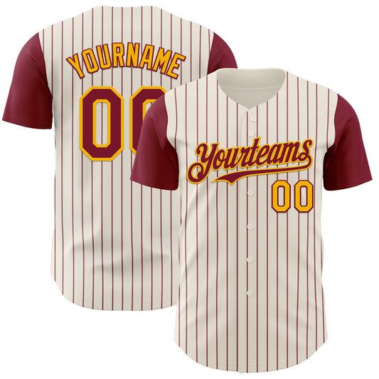 Custom Cream Crimson Pinstripe Gold Authentic Two Tone Baseball Jersey