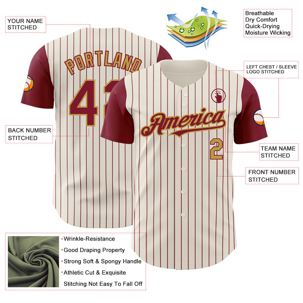 Custom Cream Crimson Pinstripe Old Gold Authentic Two Tone Baseball Jersey