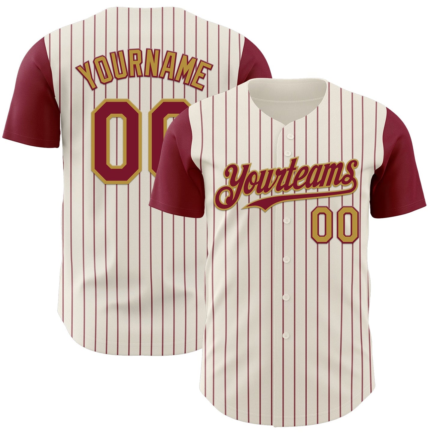 Custom Cream Crimson Pinstripe Old Gold Authentic Two Tone Baseball Jersey