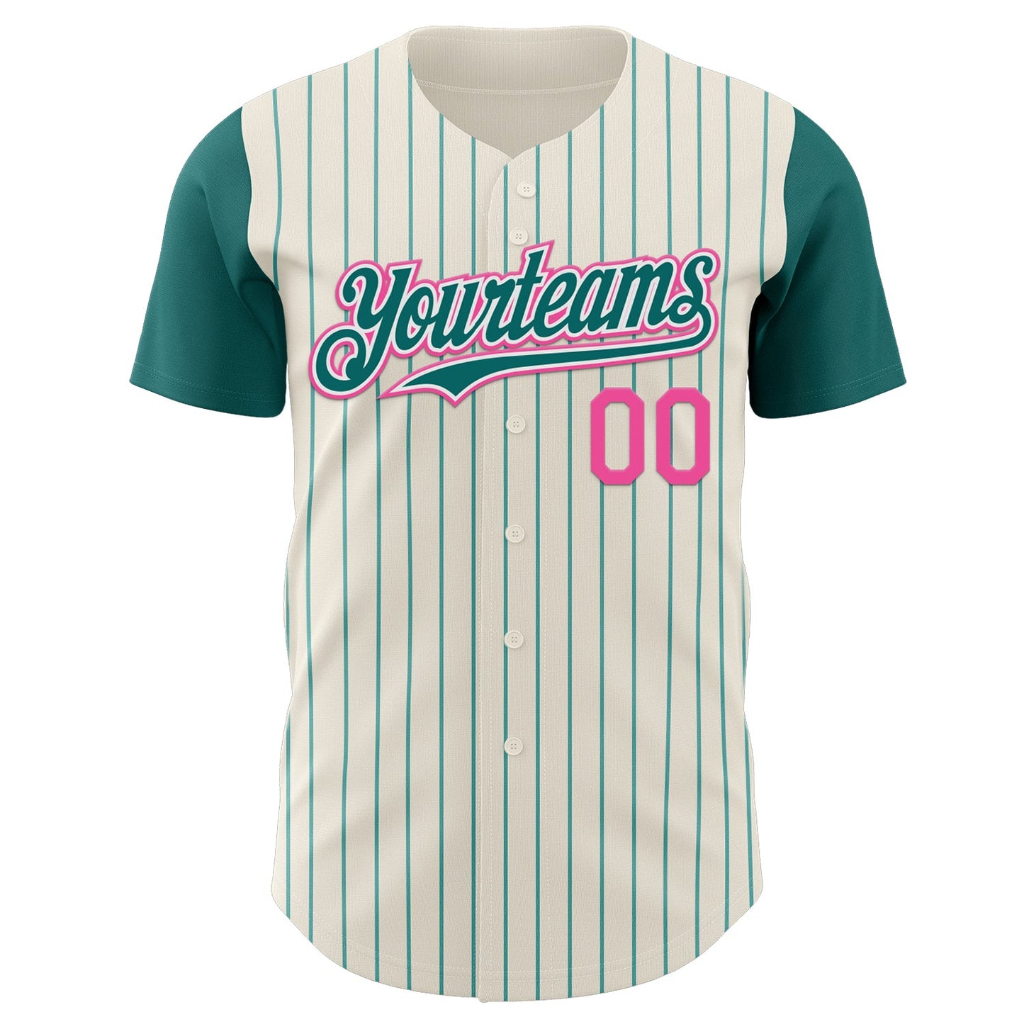 Custom Cream Teal Pinstripe White-Pink Authentic Two Tone Baseball Jersey