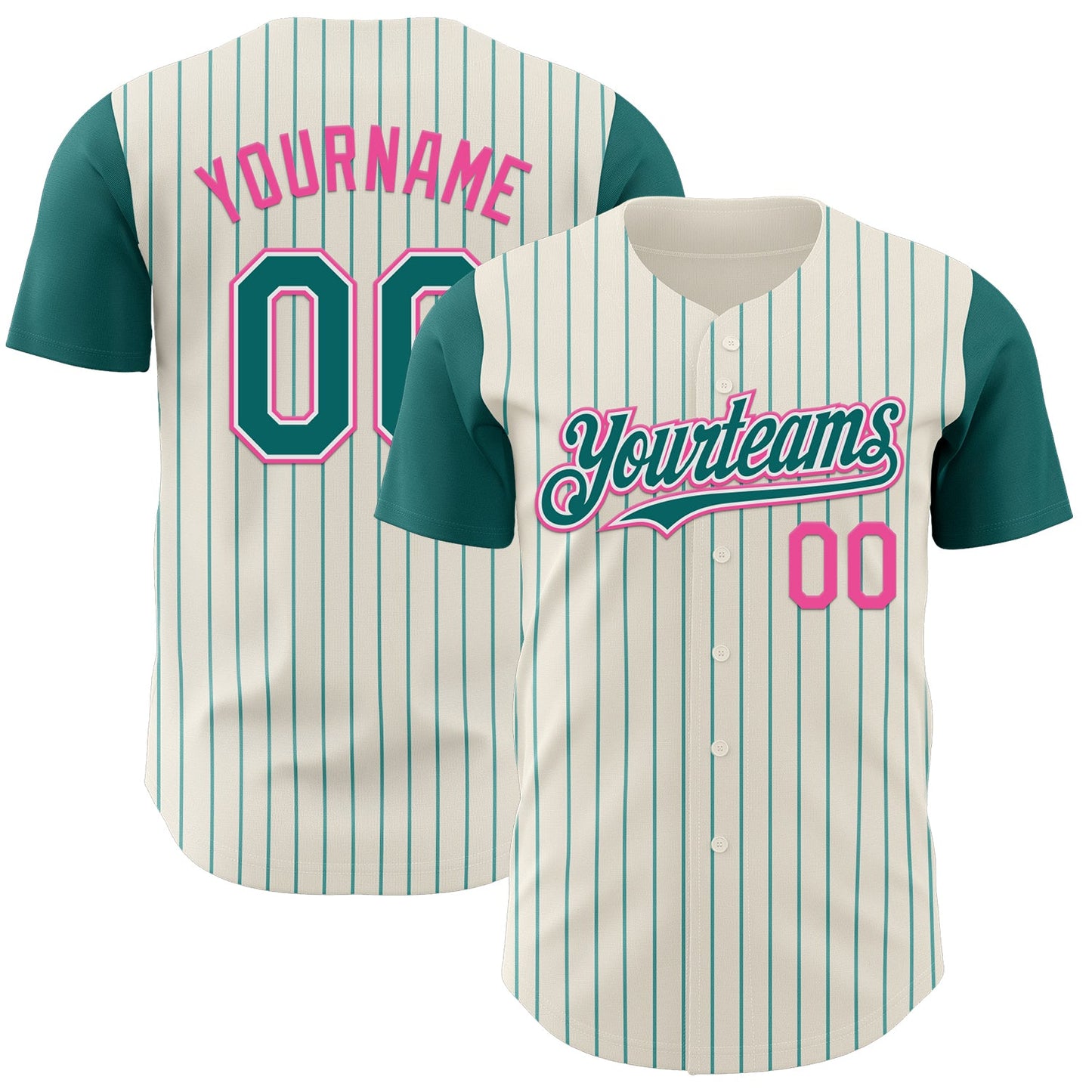 Custom Cream Teal Pinstripe White-Pink Authentic Two Tone Baseball Jersey
