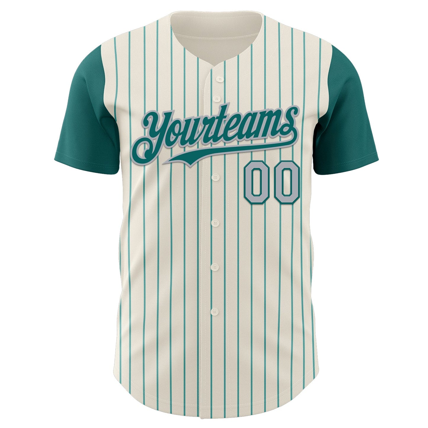 Custom Cream Teal Pinstripe Gray Authentic Two Tone Baseball Jersey
