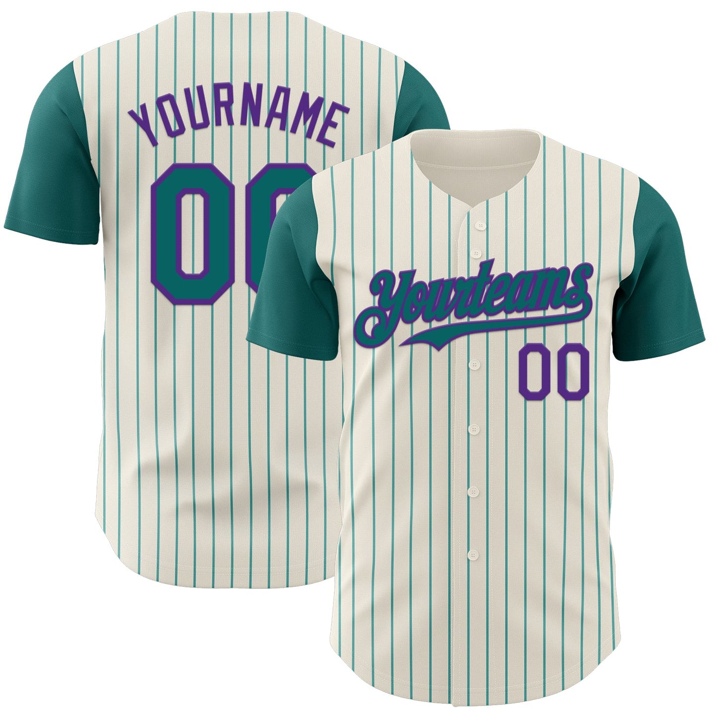 Custom Cream Teal Pinstripe Purple Authentic Two Tone Baseball Jersey