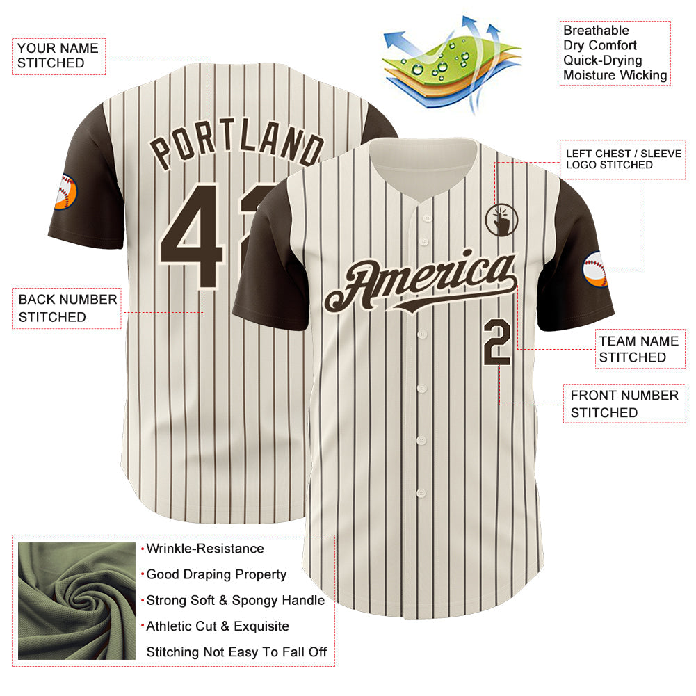 Custom Cream Brown Pinstripe Brown Authentic Two Tone Baseball Jersey