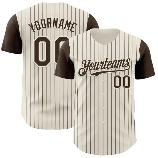 Custom Cream Brown Pinstripe Brown Authentic Two Tone Baseball Jersey