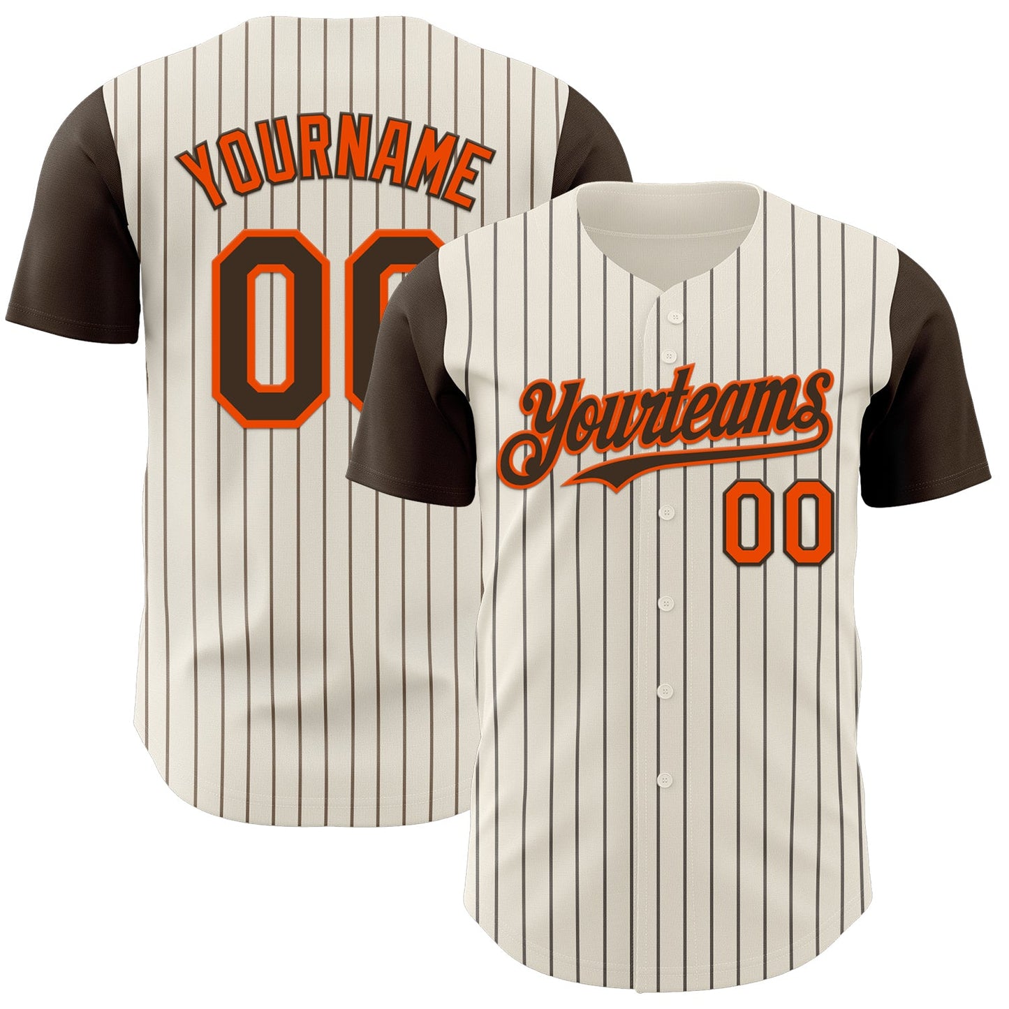 Custom Cream Brown Pinstripe Orange Authentic Two Tone Baseball Jersey