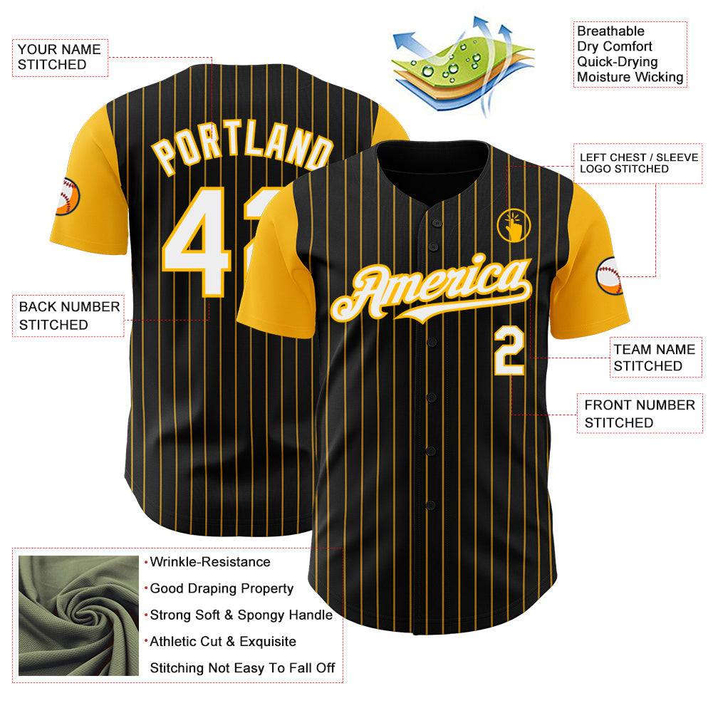 Custom Black Gold Pinstripe White Authentic Two Tone Baseball Jersey