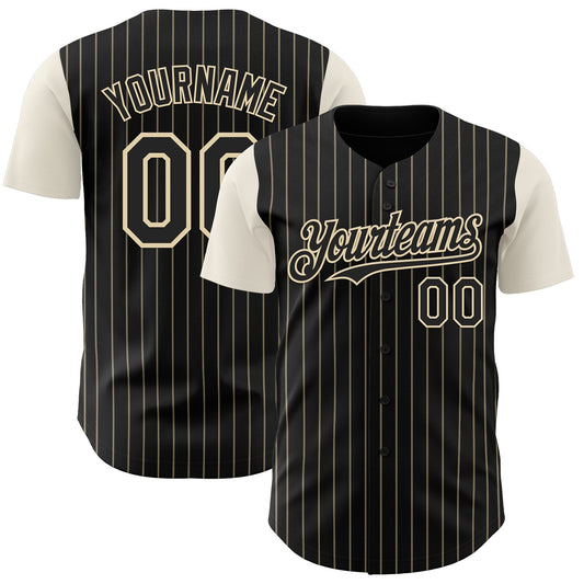 Custom Black Cream Pinstripe Cream Authentic Two Tone Baseball Jersey