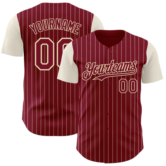 Custom Crimson Cream Pinstripe Cream Authentic Two Tone Baseball Jersey