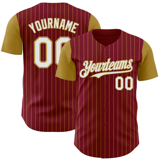 Custom Crimson Old Gold Pinstripe White Authentic Two Tone Baseball Jersey