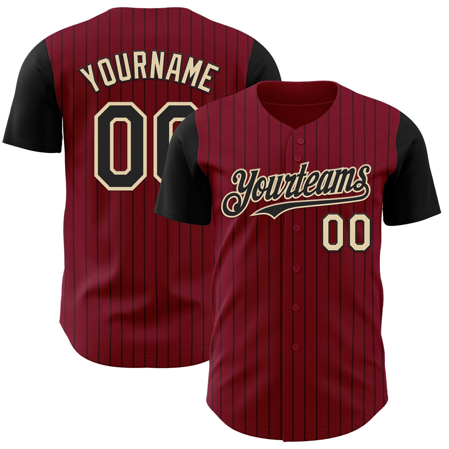 Custom Crimson Black Pinstripe Cream Authentic Two Tone Baseball Jersey