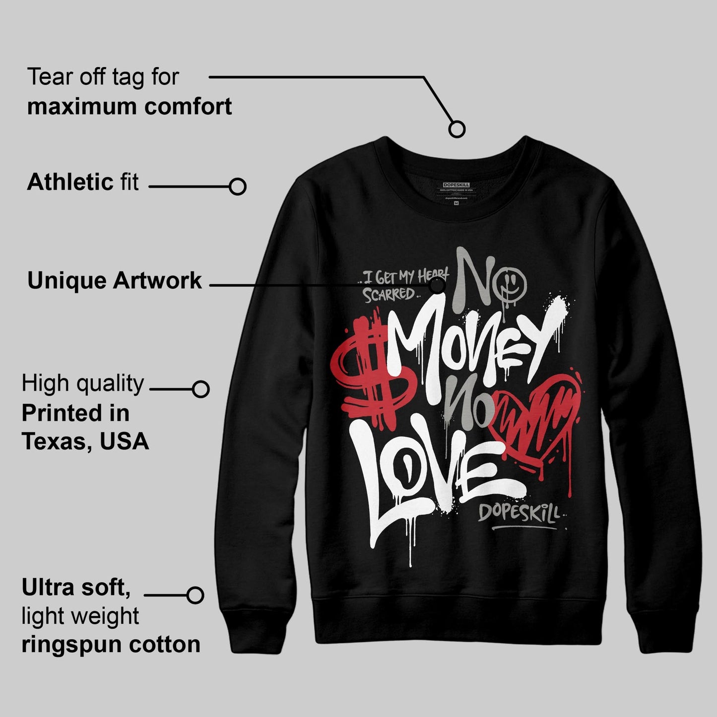 Pure Money 3s DopeSkill Sweatshirt No Money No Love Typo Graphic