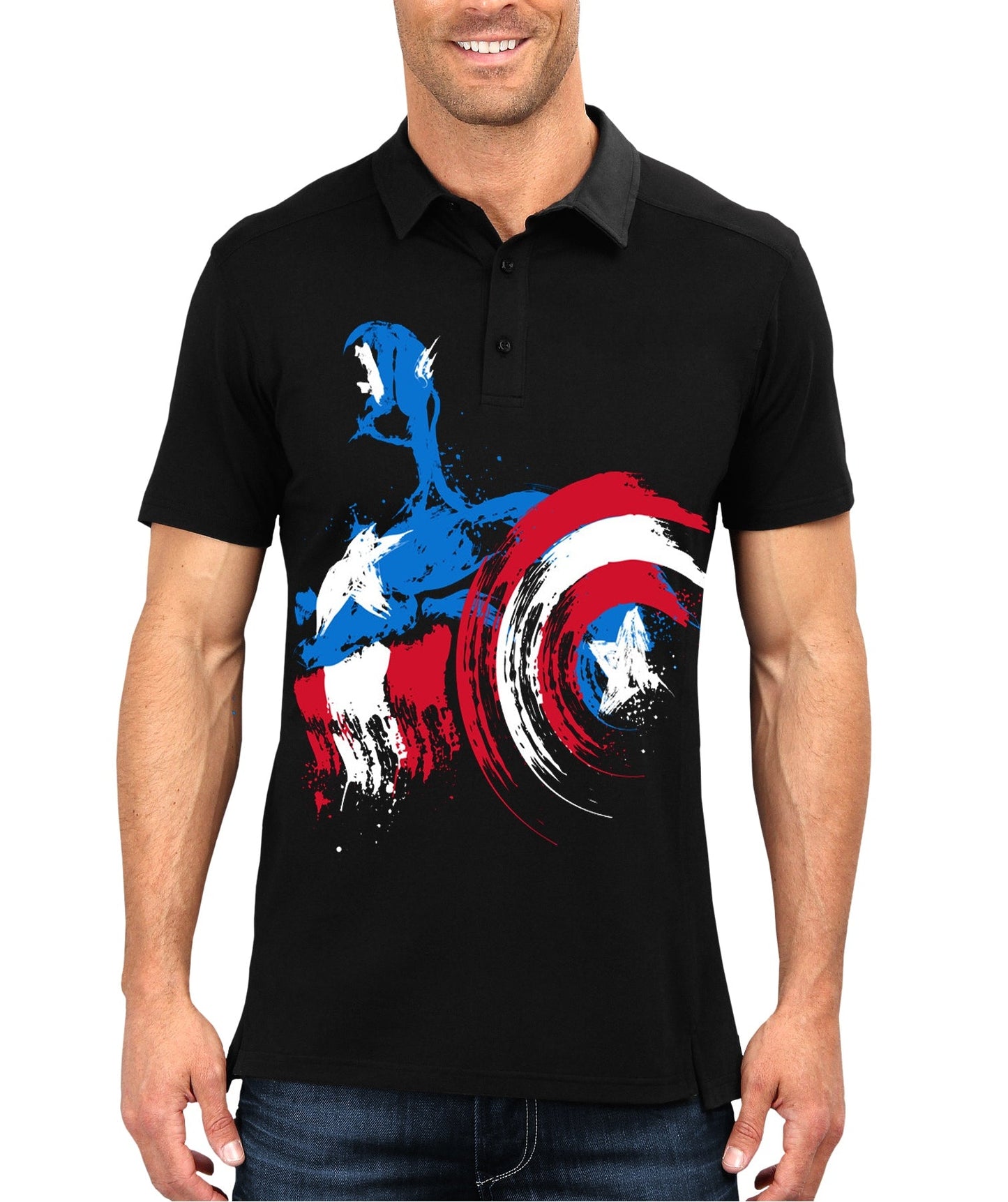 Captain America Black Polo Tee