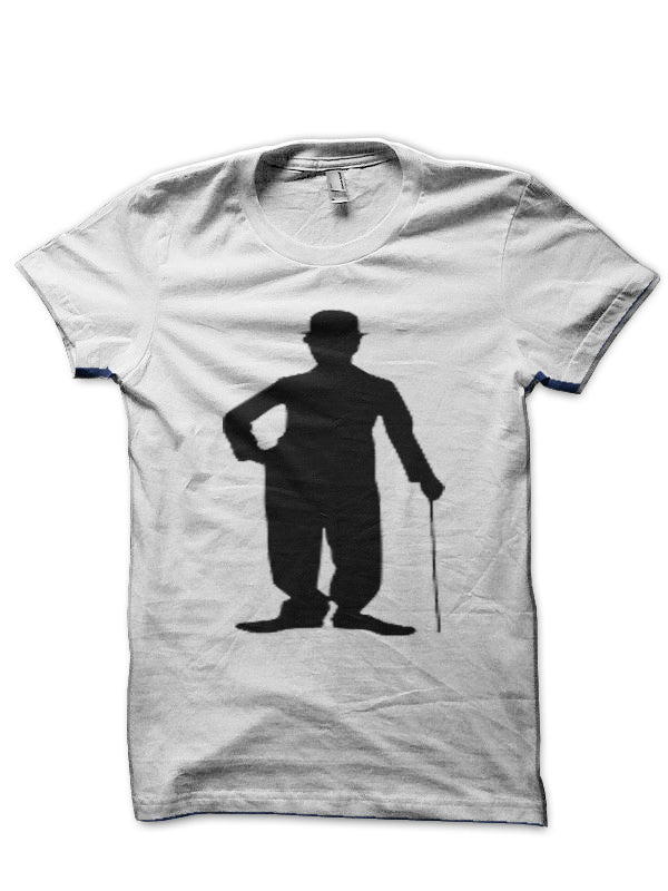 Charlie Chaplin Silhouette Design White T-Shirt