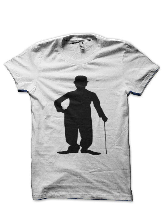 Charlie Chaplin Silhouette Design White T-Shirt