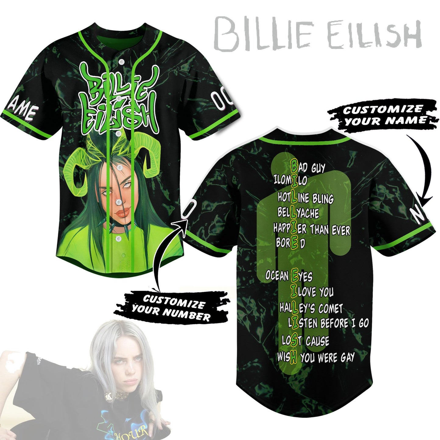 Cool Billie Eilish Music Personalized Baseball Jersey For Fans