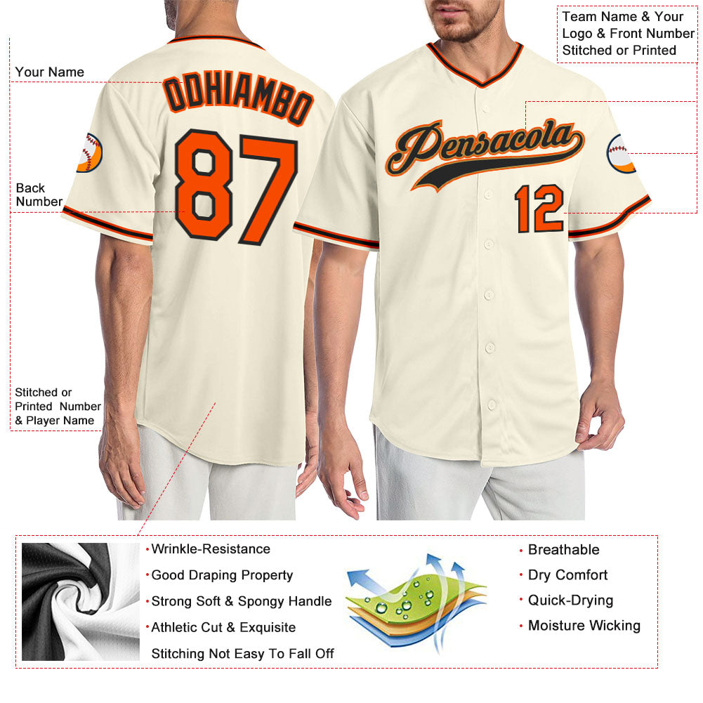 Custom Cream Orange Black-Old Gold Authentic Baseball Jersey