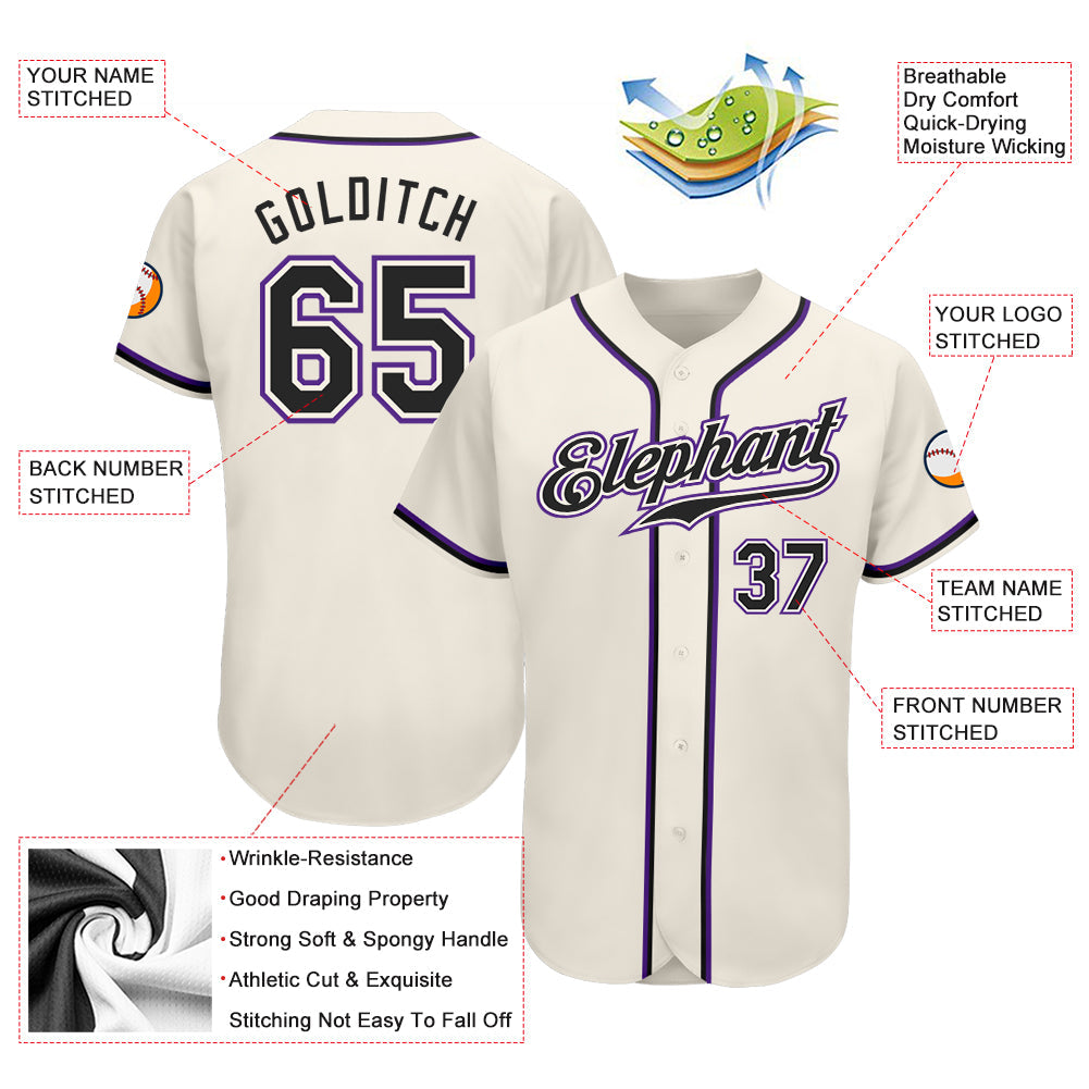 Custom Cream Black-Purple Authentic Baseball Jersey