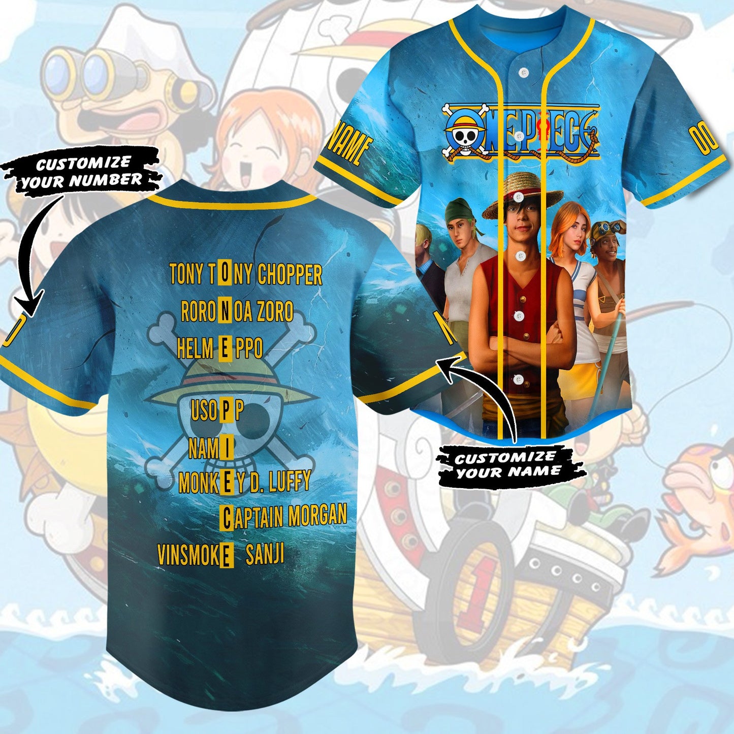 Custom All-Star One Piece Gang Live Action Baseball Jersey