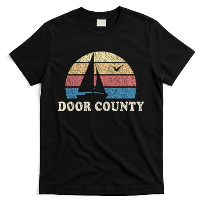 Door County Wi Vintage Sailboat 70s Throwback Sunset T-Shirt