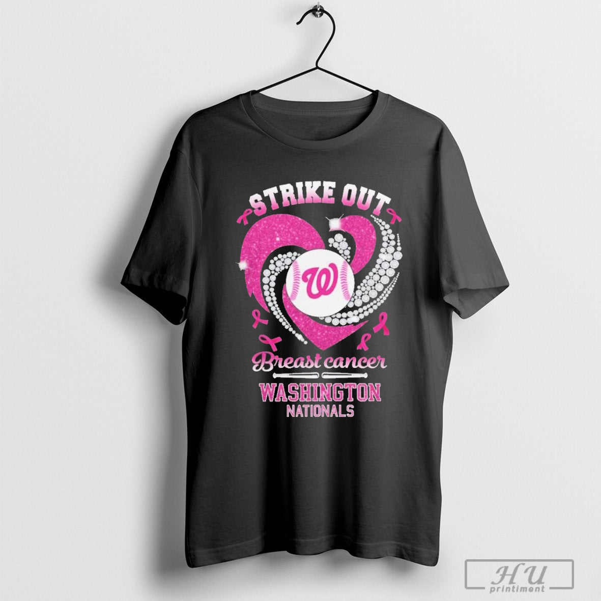 Washington Nationals Strike Out Breast Cancer Heart Diamond T-Shirt