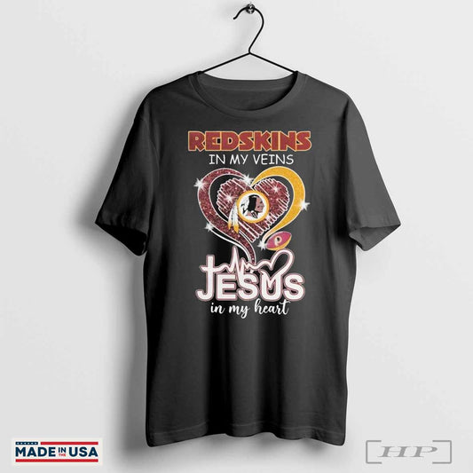 Washington Commanders Redskins Redskins In My Veins Jesus In My Heart Diamond T-Shirts