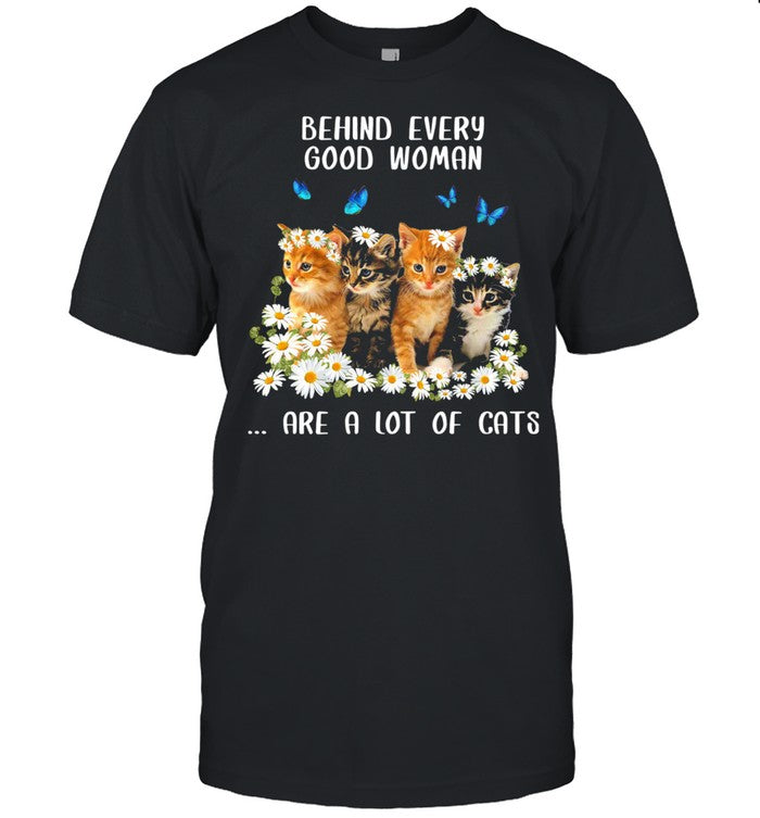 Behind every good woman are a lot of cats flower shirt_1