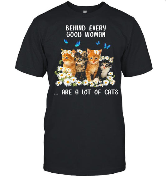 Behind every good woman are a lot of cats flower shirt_1