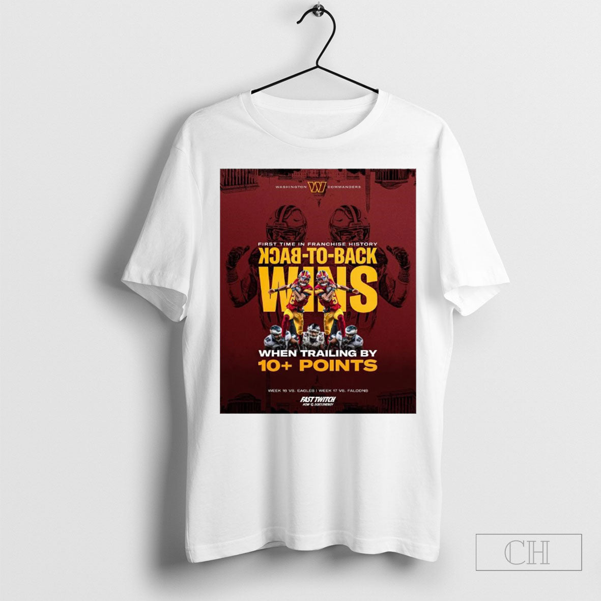 Washington Commanders Week 16 Vs Eagles Week 17 Vs Falcons First Time In Franchise History Back To Back Wins When Trailing By 10 Points Poster T Shirt