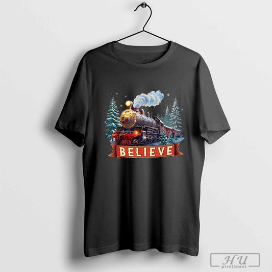 Train Believe Holiday Christmas T-Shirt