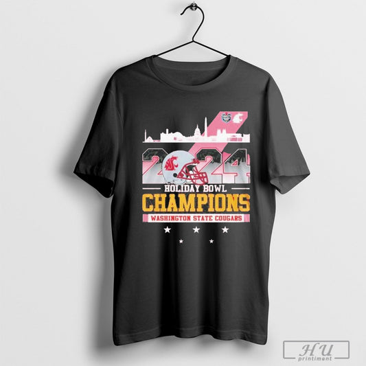 Washington State Cougars 2024 Holiday Bowl Champions Helmet City Skyline Ncaa Division Star T Shirt