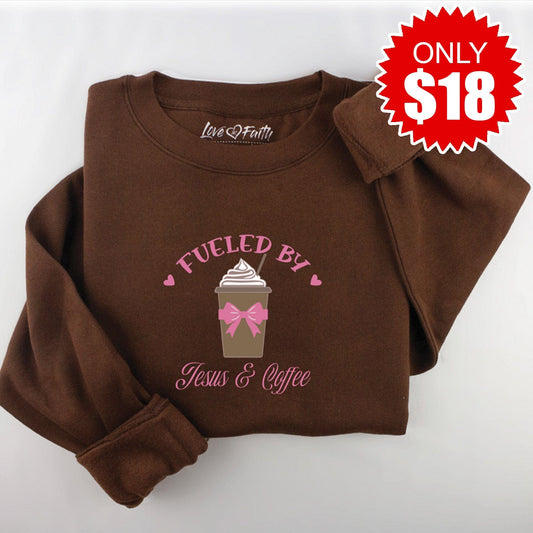 Embroidered Fueled by Jesus and Coffee Sweatshirt - 18