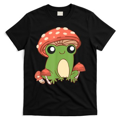 Frog With Mushroom Hat Cute Cottagecore Aesthetic T-Shirt