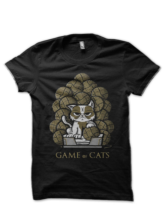 Game Of Cats Black Half Sleeve T-Shirt