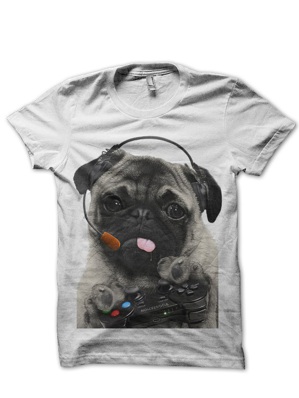Gamer Pug White T-Shirt