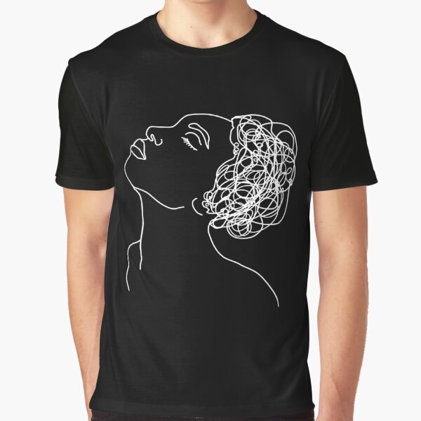 Black And White Line Art Female Portrait Graphic T Shirt