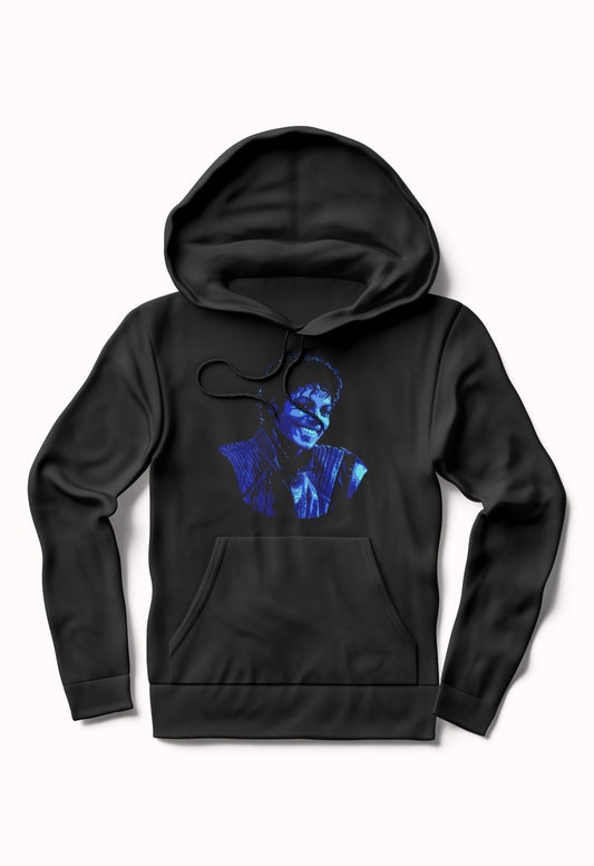 Black Tee Blue Print â€“ MJackson Portrait Black Hoodie