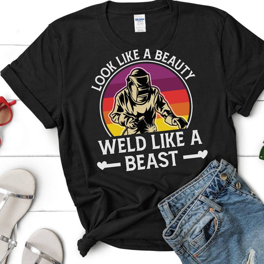 Welder Woman Welding Weld Job Vintage Retro Funny T-Shirt, Welders Gifts, Birthday Present Wife, Union Worker, Grandma Mom Mother's Day Tees