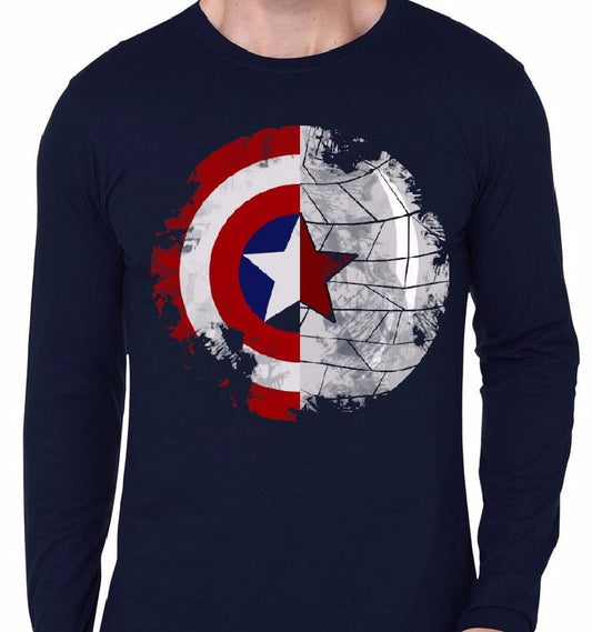 Captain America Navy Blue Full Sleeve T-Shirt Style001