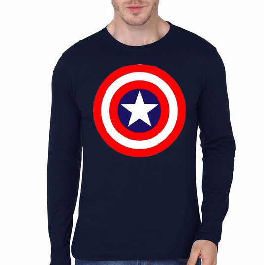 Captain America Logo Full Sleeve Navy T-Shirt
