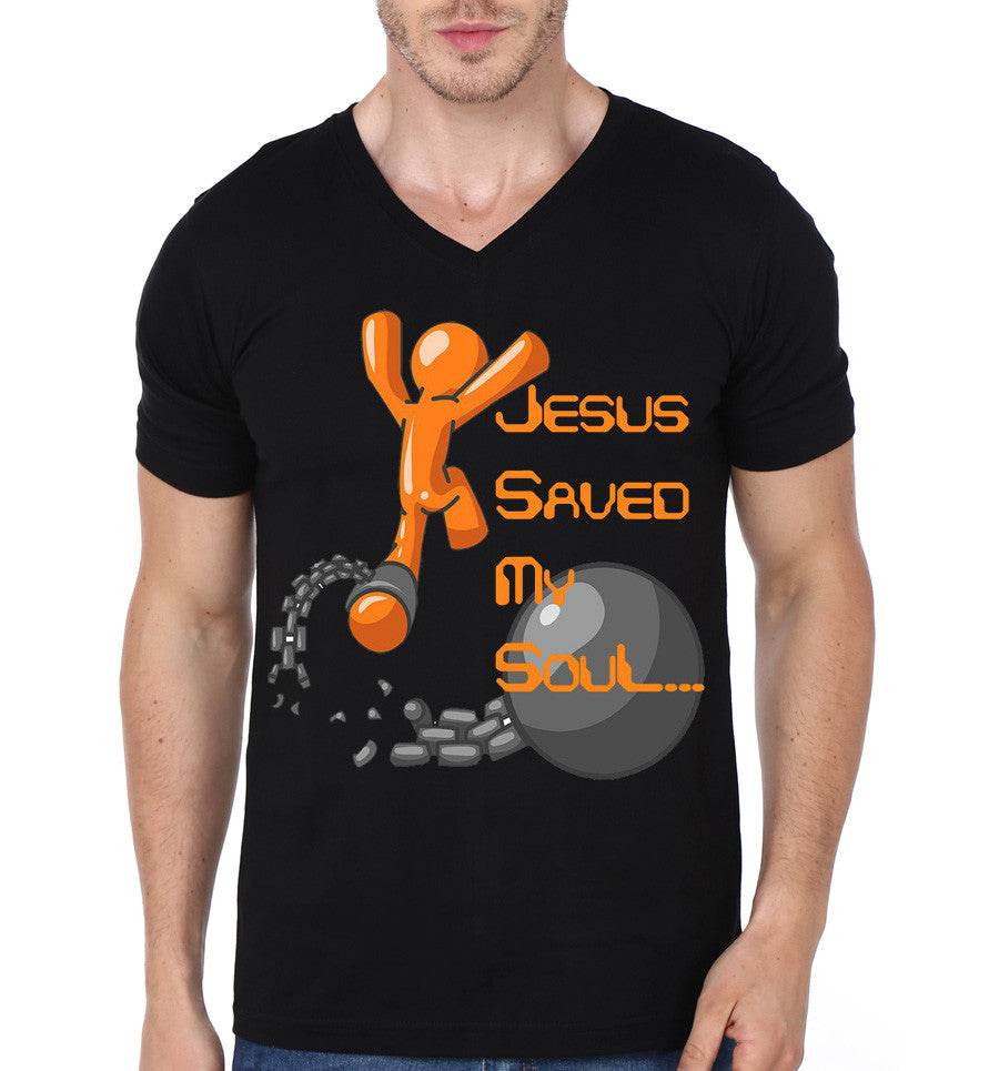 Jesus Saved My Soul Black V-Neck T-Shirt