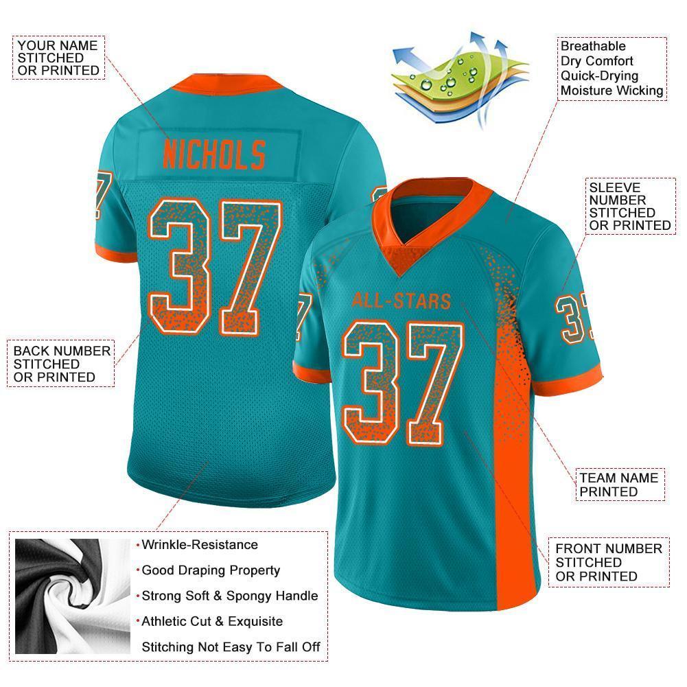 Custom Aqua Orange-White Drift Fashion Football Jersey